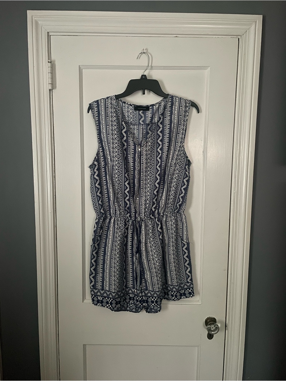 Atmosphere Navy and White Geometric Sleeveless Romper Size 12